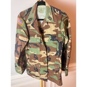 American Apparel US Military Woodland Camo BDU Jacket Airborne SFC Small Short